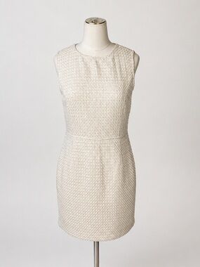 LOST APRIL  Anthropologie Sheath Tweed Dress Small S White Gold Sleeveless